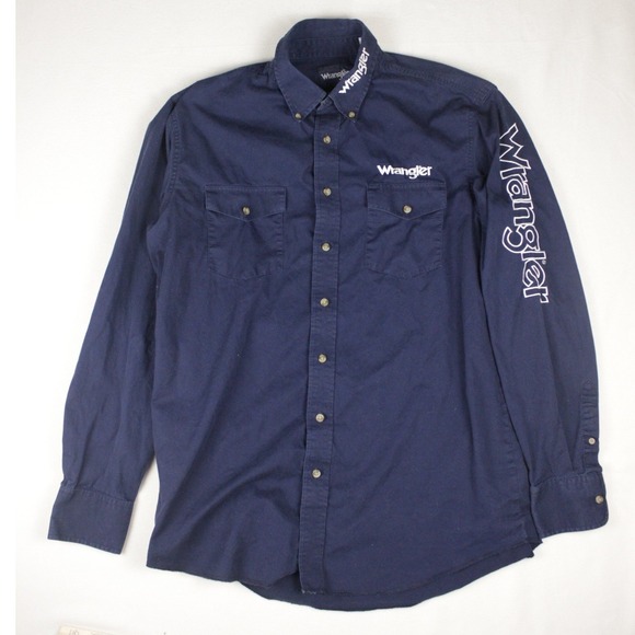 Wrangler Other - Wrangler Spell Out Logo Shirt Mens LT Blue Rodeo Western Sleeve Hit